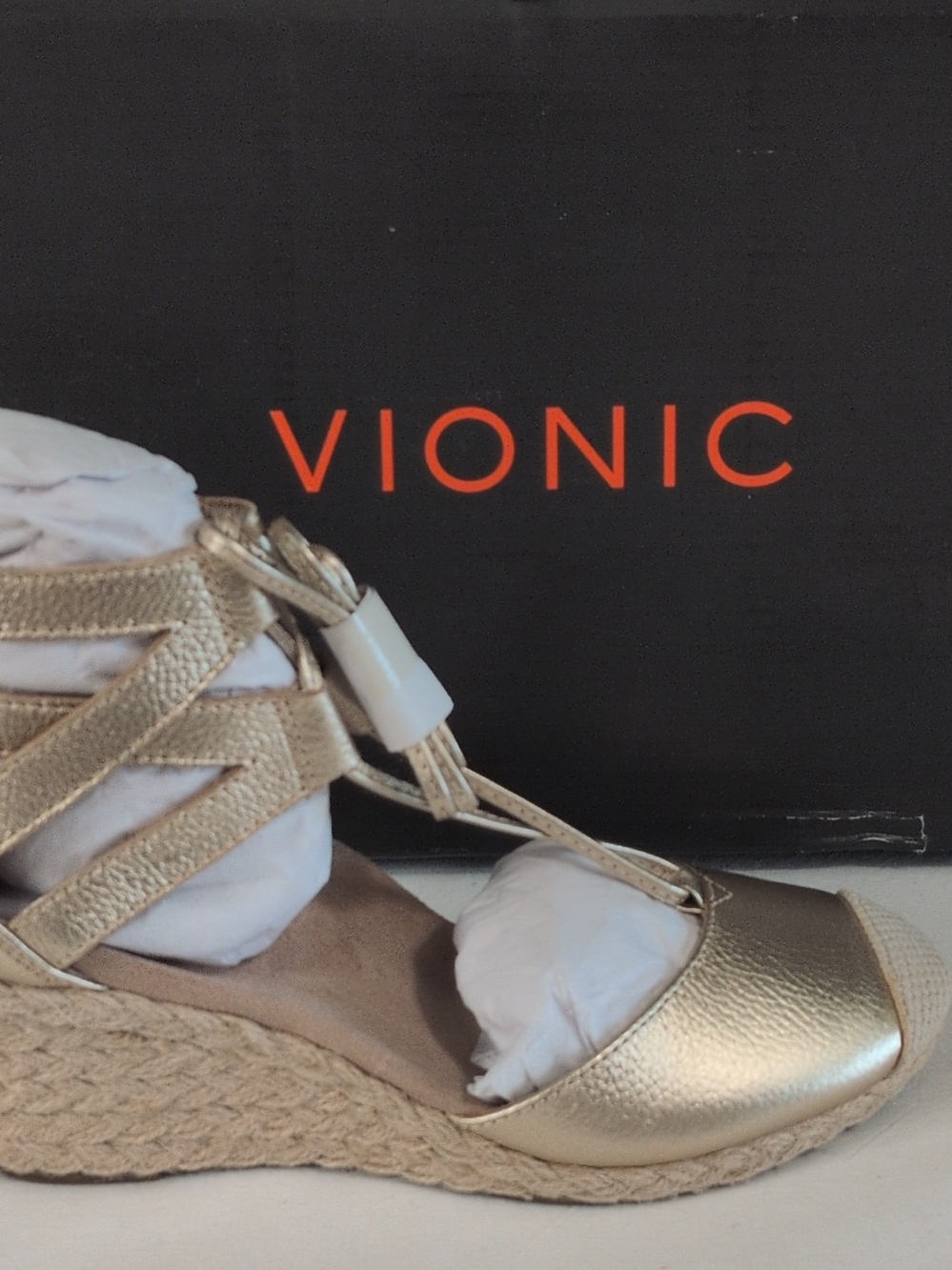 Vionic Metallic Gold Espadrille Wedge Sandals - Women's Size 5